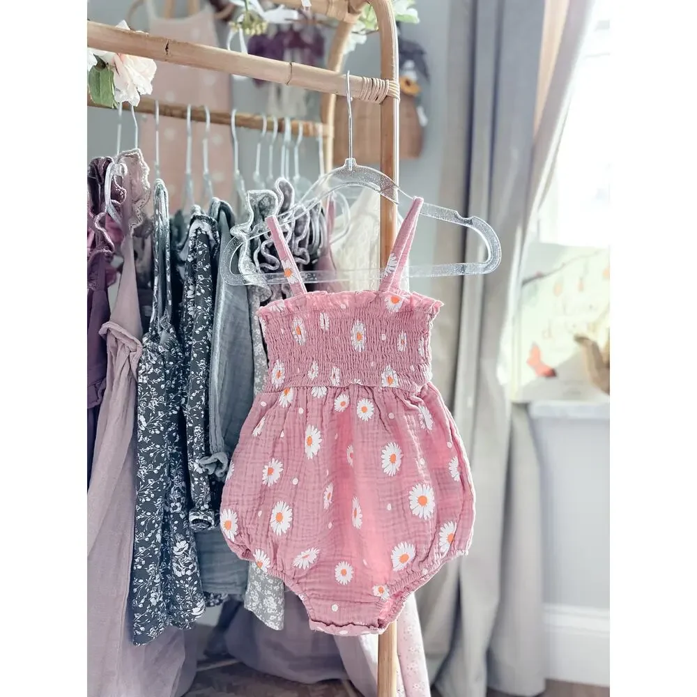 Dreaming Of Daisies Dusty Rose Muslin Romper Playsuit Set 2T